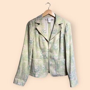 Vintage 90s Doncaster Green Paisley Women's Blazer Jacket Woven Knit Women’s 6